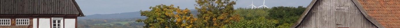 LWL-Freilichtmuseum Detmold mit Windkraftanlagen im Hintergrund